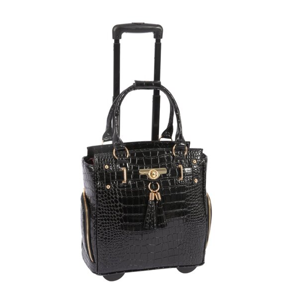 Petite Cosmopolitan Rolling Laptop Bag - Black Patent Briefcase or Travel Tote - Picture 1 of 8